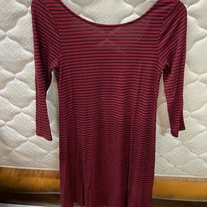 “Ing” burgundy & black striped long sleeve dress